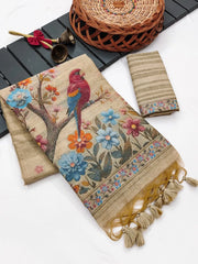 Ghicha Cotton Bird & Flower Design Saree
