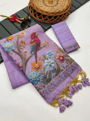 Ghicha Cotton Bird & Flower Design Saree