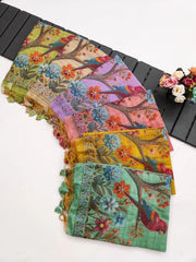Ghicha Cotton Bird & Flower Design Saree