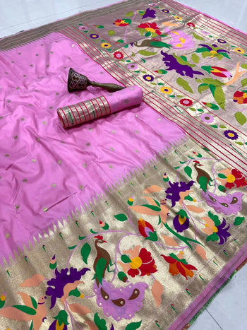 Soft Silk Big Border Peacock Bel Paithani Saree