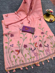 Muga Cotton Floral Bird Weaving Saree