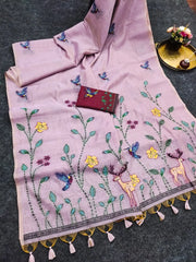 Muga Cotton Floral Bird Weaving Saree