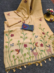 Muga Cotton Floral Bird Weaving Saree