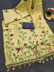 Muga Cotton Floral Bird Weaving Saree