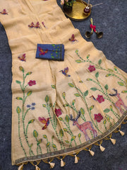 Muga Cotton Floral Bird Weaving Saree