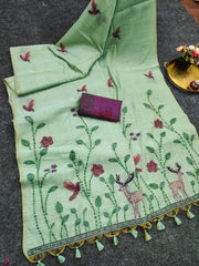 Muga Cotton Floral Bird Weaving Saree