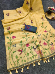Muga Cotton Floral Bird Weaving Saree