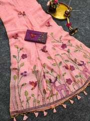 Muga Cotton Floral Bird Weaving Saree