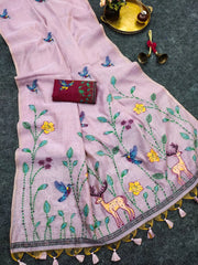 Muga Cotton Floral Bird Weaving Saree