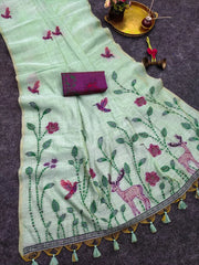 Muga Cotton Floral Bird Weaving Saree