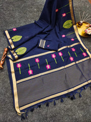 Linen Silk Lotus Leaves Designer Saree