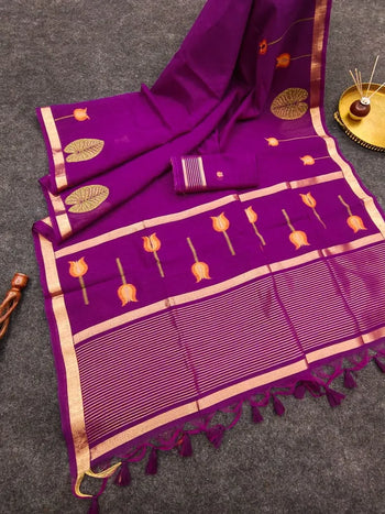 Linen Silk Lotus Leaves Designer Saree