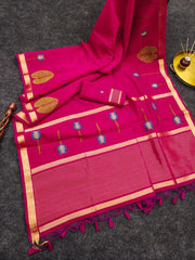 Linen Silk Lotus Leaves Designer Saree