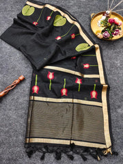 Linen Silk Lotus Leaves Designer Saree