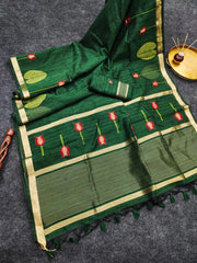 Linen Silk Lotus Leaves Designer Saree