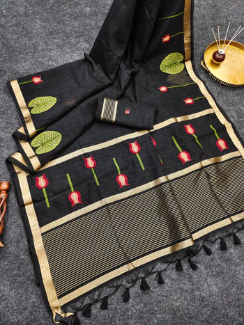Linen Silk Lotus Leaves Designer Saree
