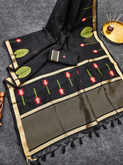 Linen Silk Lotus Leaves Designer Saree