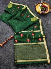 Linen Silk Lotus Leaves Designer Saree