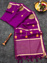 Linen Silk Lotus Leaves Designer Saree