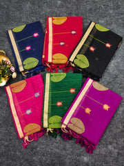 Linen Silk Lotus Leaves Designer Saree