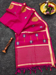 Linen Silk Lotus Leaves Designer Saree