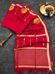 Linen Silk Lotus Leaves Designer Saree