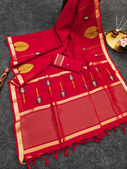 Linen Silk Lotus Leaves Designer Saree