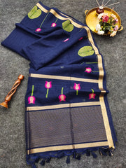 Linen Silk Lotus Leaves Designer Saree