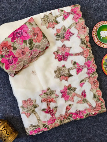 Pure Georgette Applique Work Designer Saree