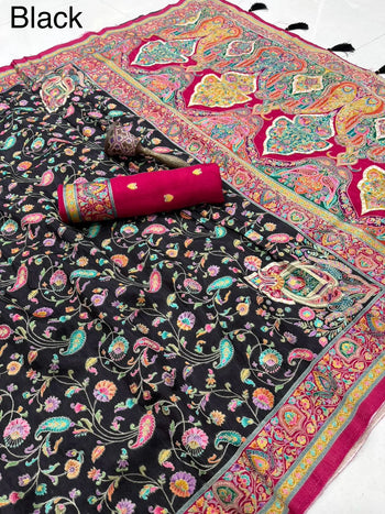 Soft Gaji Silk Kashmiri Kalamkari Pashmina Saree