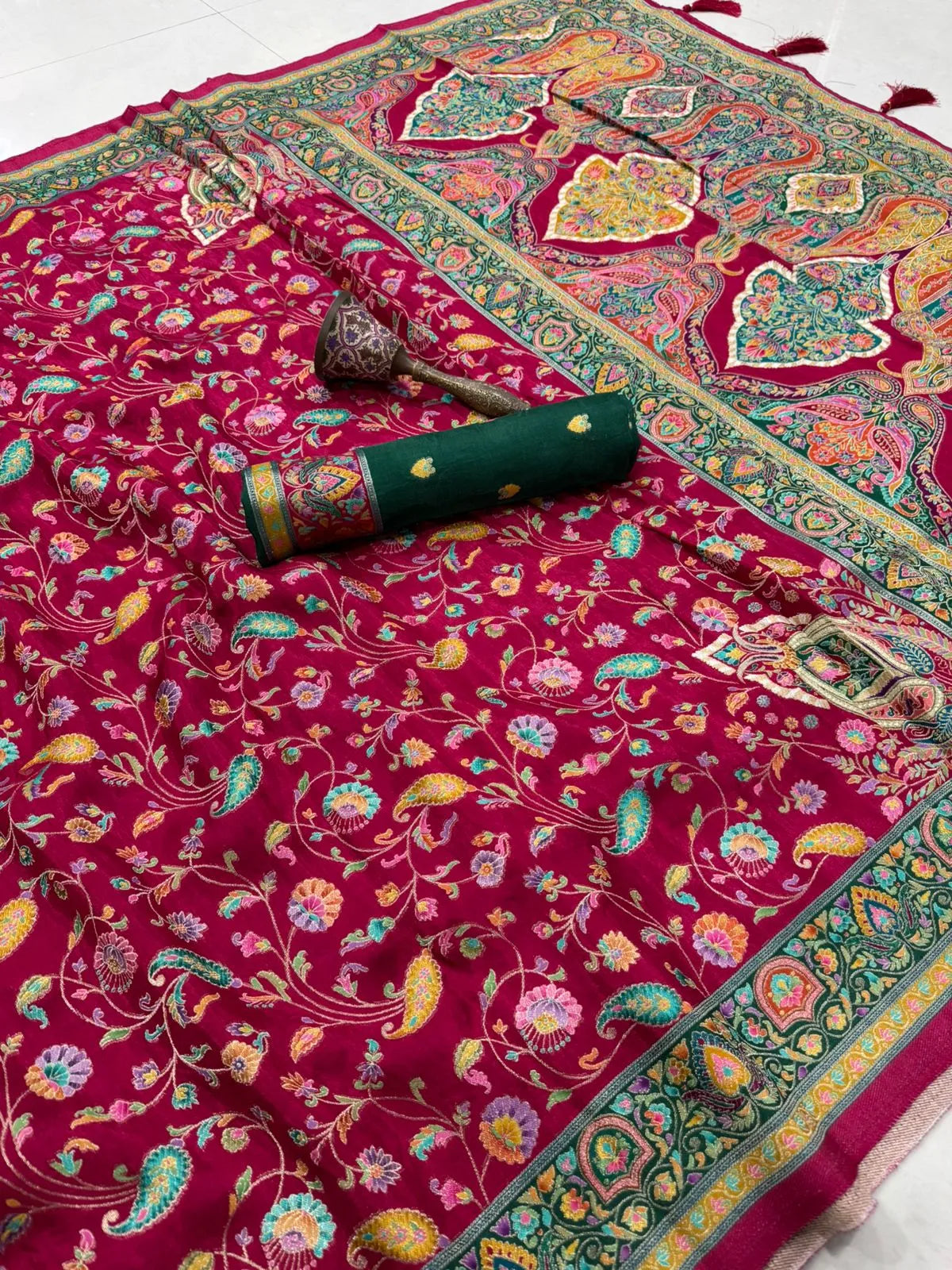 Soft Gaji Silk Kashmiri Kalamkari Pashmina Saree