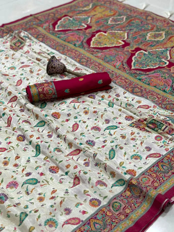 Soft Gaji Silk Kashmiri Kalamkari Pashmina Saree
