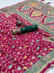 Soft Gaji Silk Kashmiri Kalamkari Pashmina Saree