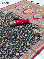 Soft Gaji Silk Kashmiri Kalamkari Pashmina Saree