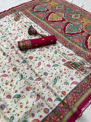 Soft Gaji Silk Kashmiri Kalamkari Pashmina Saree