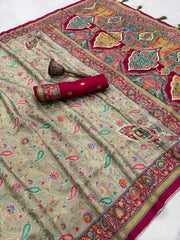 Soft Gaji Silk Kashmiri Kalamkari Pashmina Saree