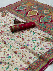 Soft Gaji Silk Kashmiri Kalamkari Pashmina Saree