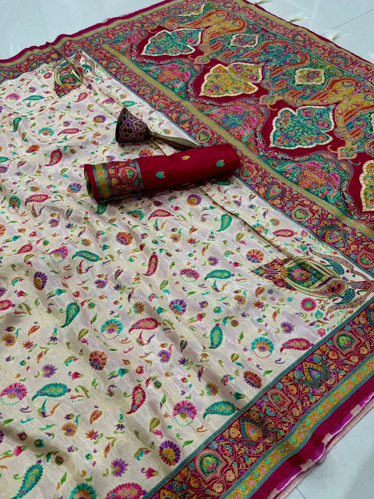 Soft Gaji Silk Kashmiri Kalamkari Pashmina Saree
