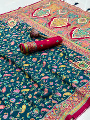 Soft Gaji Silk Kashmiri Kalamkari Pashmina Saree