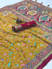 Soft Gaji Silk Kashmiri Kalamkari Pashmina Saree
