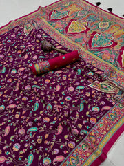 Soft Gaji Silk Kashmiri Kalamkari Pashmina Saree