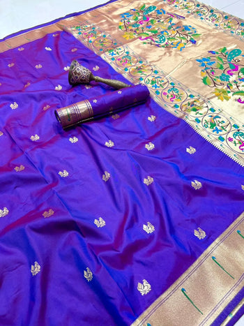 Asawali Paithani Silk Peacock Floral Pallu Saree