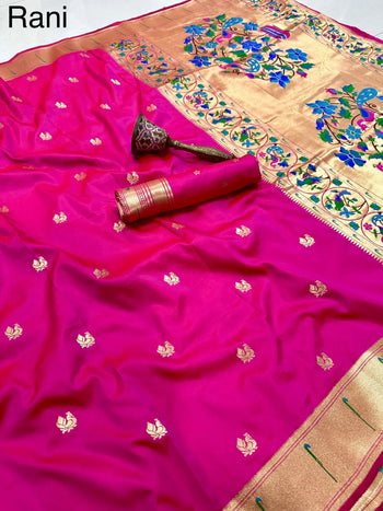 Asawali Paithani Silk Peacock Floral Pallu Saree