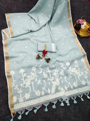Soft Jute Linen Jamdani Saree