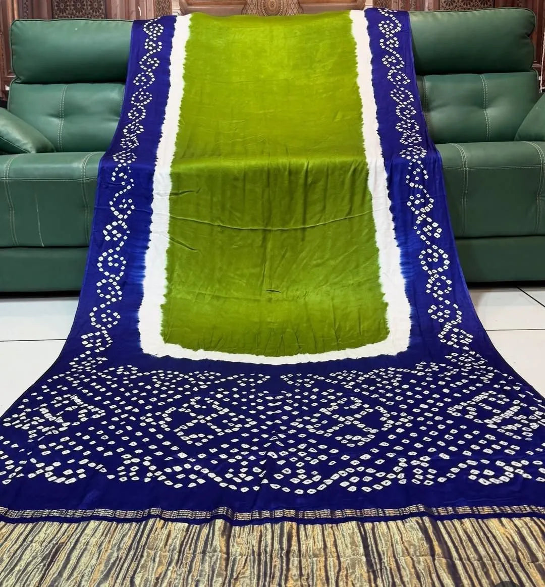 Ek Dani Bandhani Pure Lagadi Patta Gaji Silk Saree