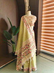 Premium Tussar Silk Hand Painted Print Saree