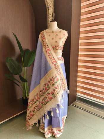 Premium Tussar Silk Hand Painted Print Saree