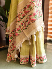 Premium Tussar Silk Hand Painted Print Saree