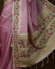 Premium Tussar Silk Hand Painted Print Saree