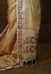 Premium Tussar Silk Hand Painted Print Saree